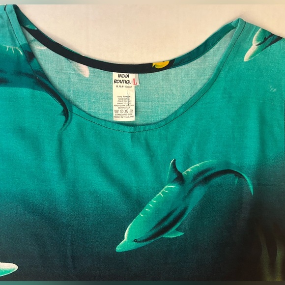 Vibrant Ocean-Themed Sleeveless Island Barrier Reef Dress Sz-L.  AA10 - Picture 6 of 8